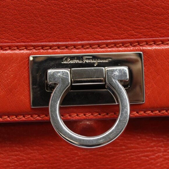 Salvatore Ferragamo Gancini Hand Bag Leather 2way Orange Auth - Picture 10 of 15
